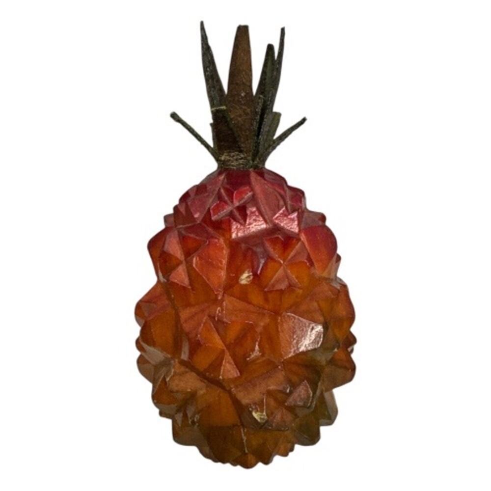 Vintage Mid Century Hand Carved Hawaiian Pineapple Leather Crown Leaves